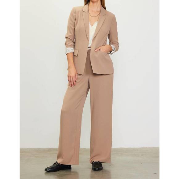 NEW SKIES ARE BLUE pintuck wide leg trouser pant in tan - Picture 1 of 3